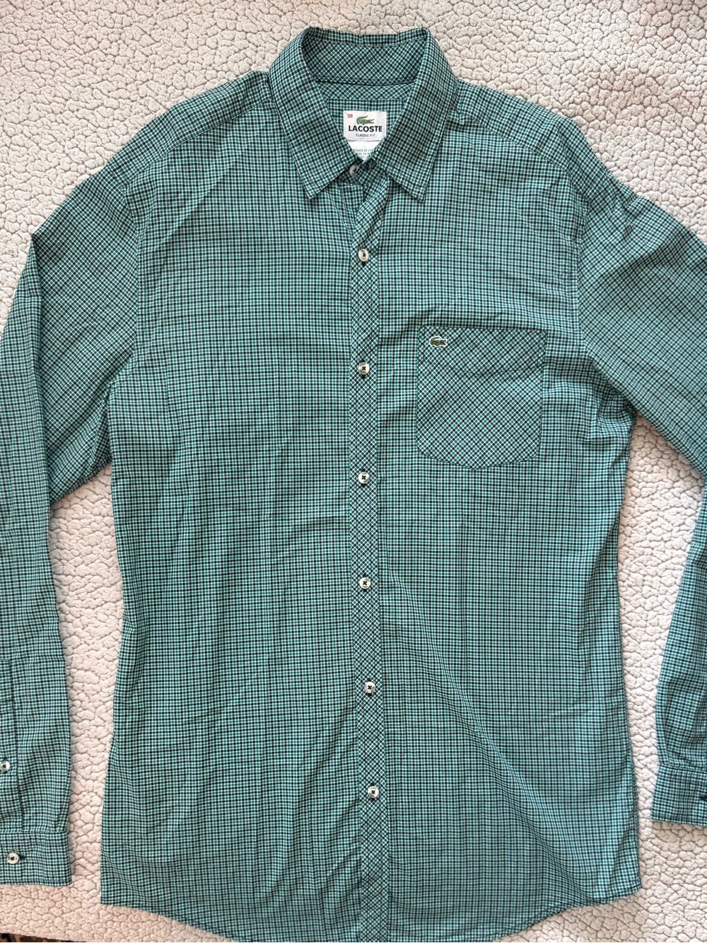 Lacoste men’s gingham check long sleeve classic fit shirt - Size 38